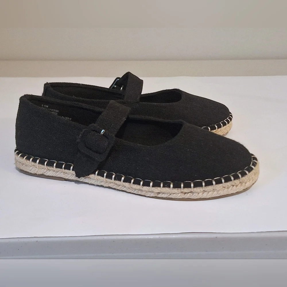 Haute Hippie Cecily Mary Jane Espadrille Shoes Black Canvas Sz 8.5 Boho Festival
